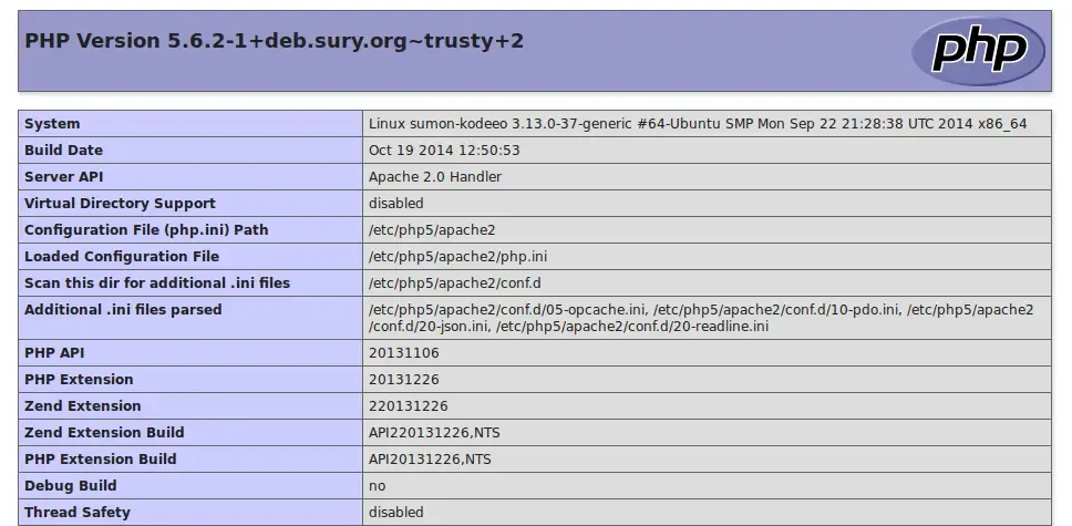PHP info page output